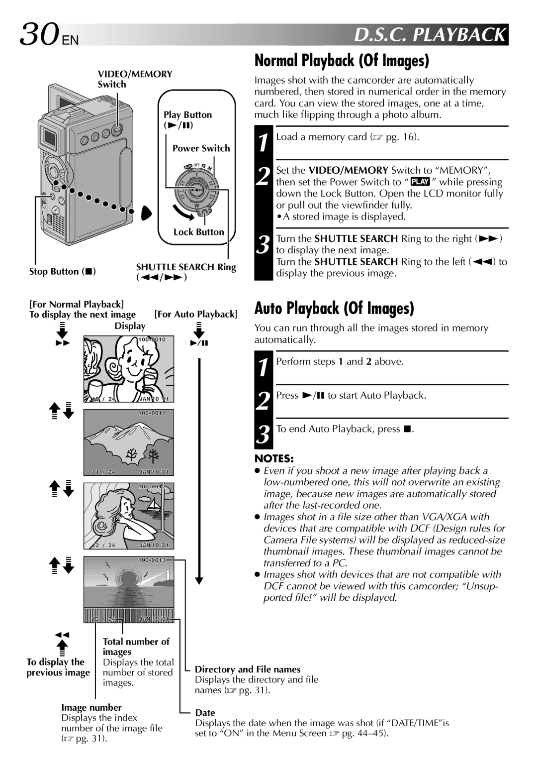 JVC GR-DVP3 specifications 30 EN, Normal Playback Of Images 