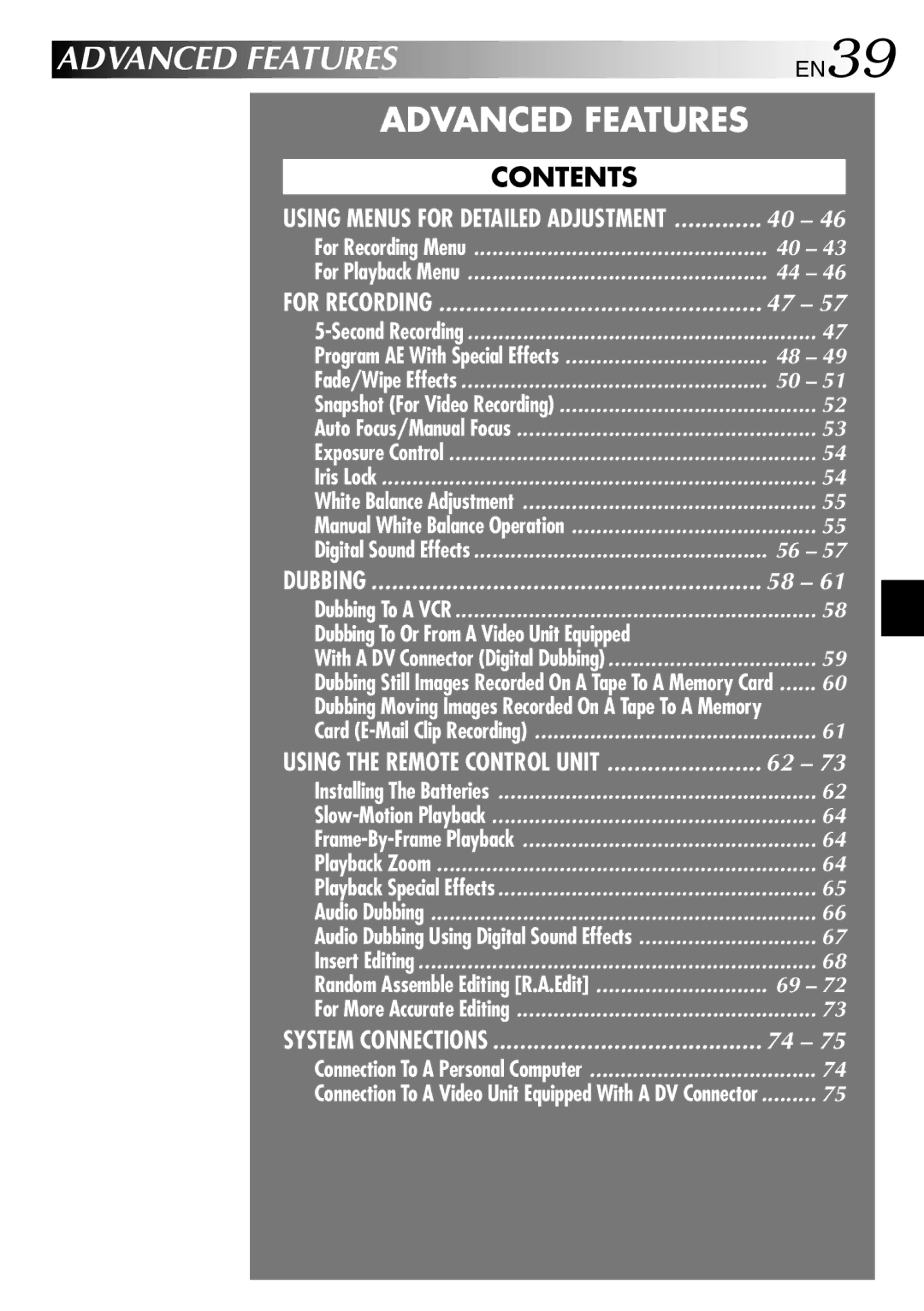 JVC GR-DVP3 specifications Advanced Features 