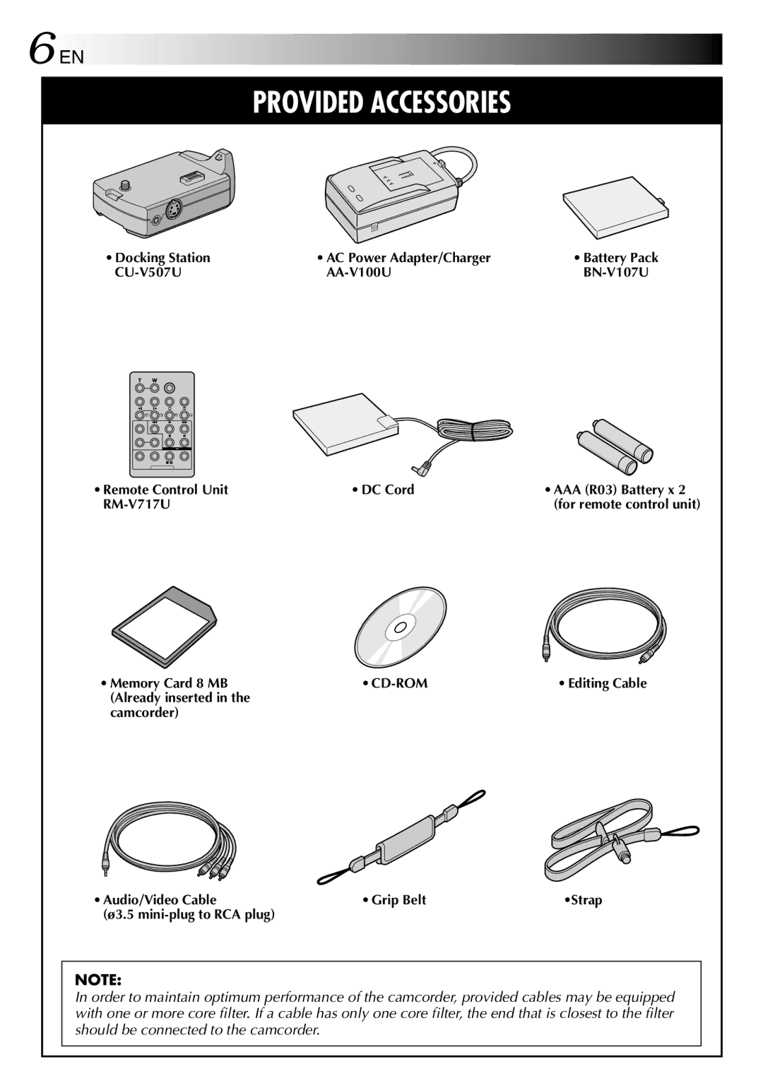 JVC GR-DVP3 specifications Provided Accessories 