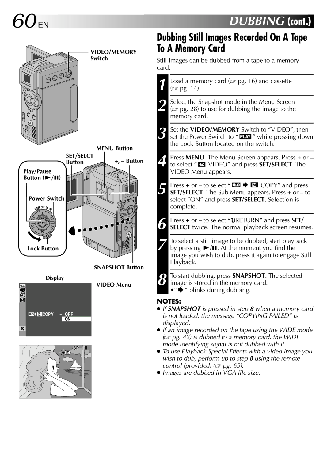 JVC GR-DVP3 specifications 60 EN, Dubbing Still Images Recorded On a Tape To a Memory Card 