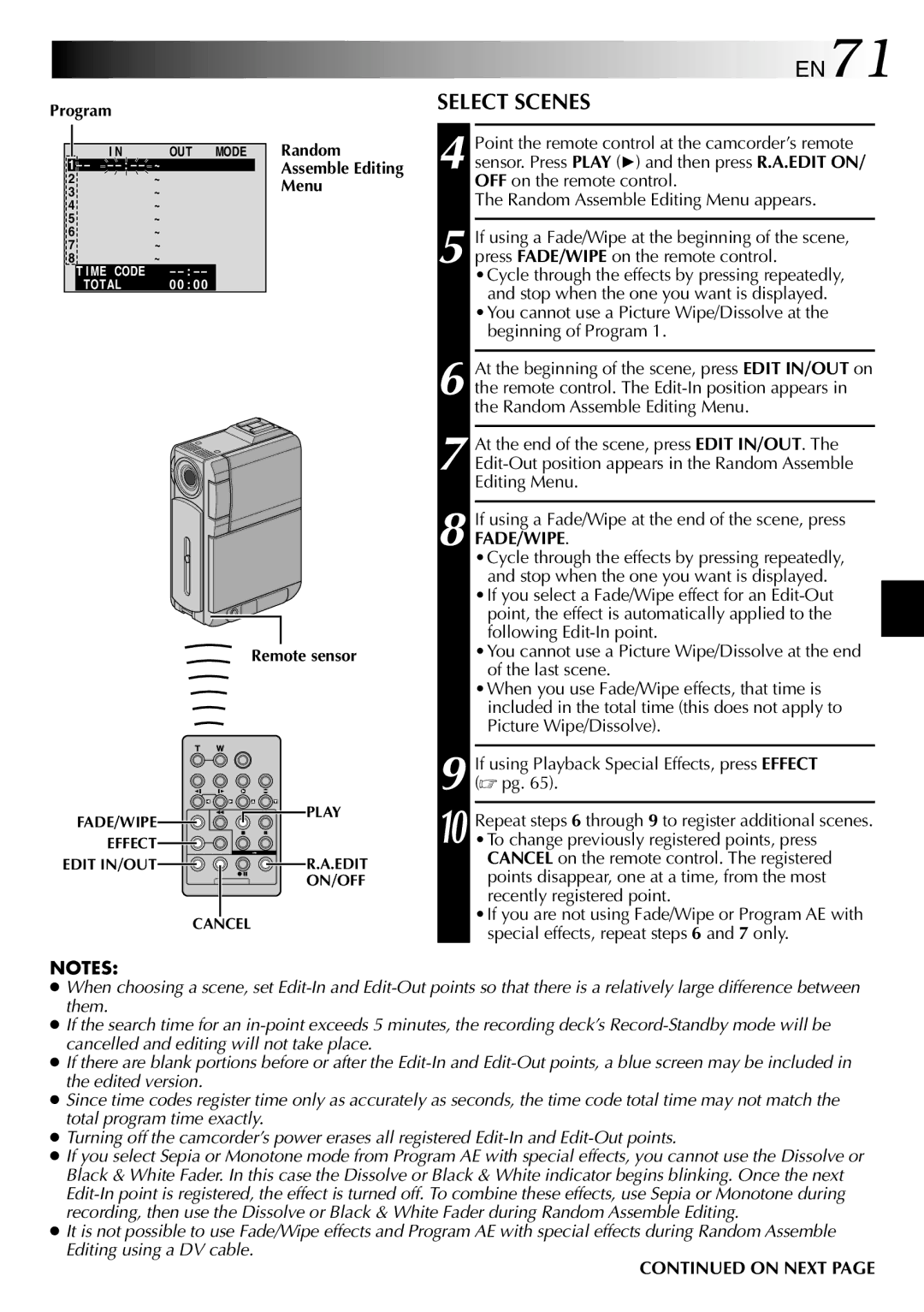 JVC GR-DVP3 specifications EN71, Select Scenes 