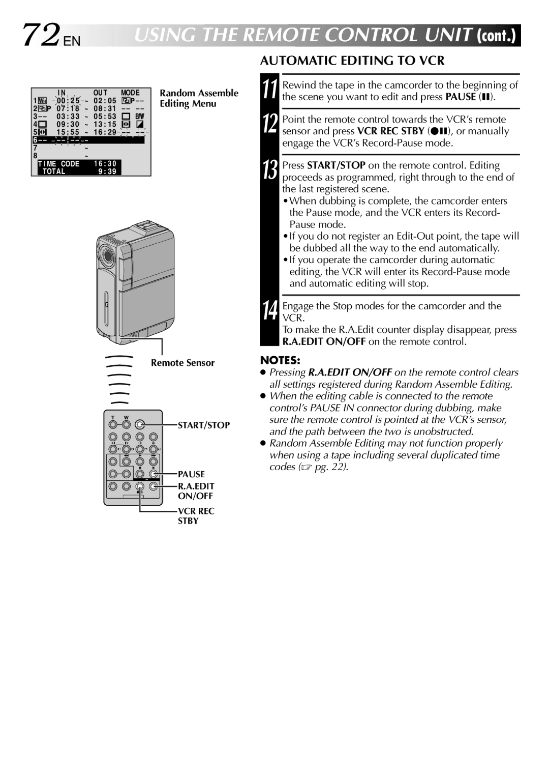 JVC GR-DVP3 specifications 72 EN, Automatic Editing to VCR 