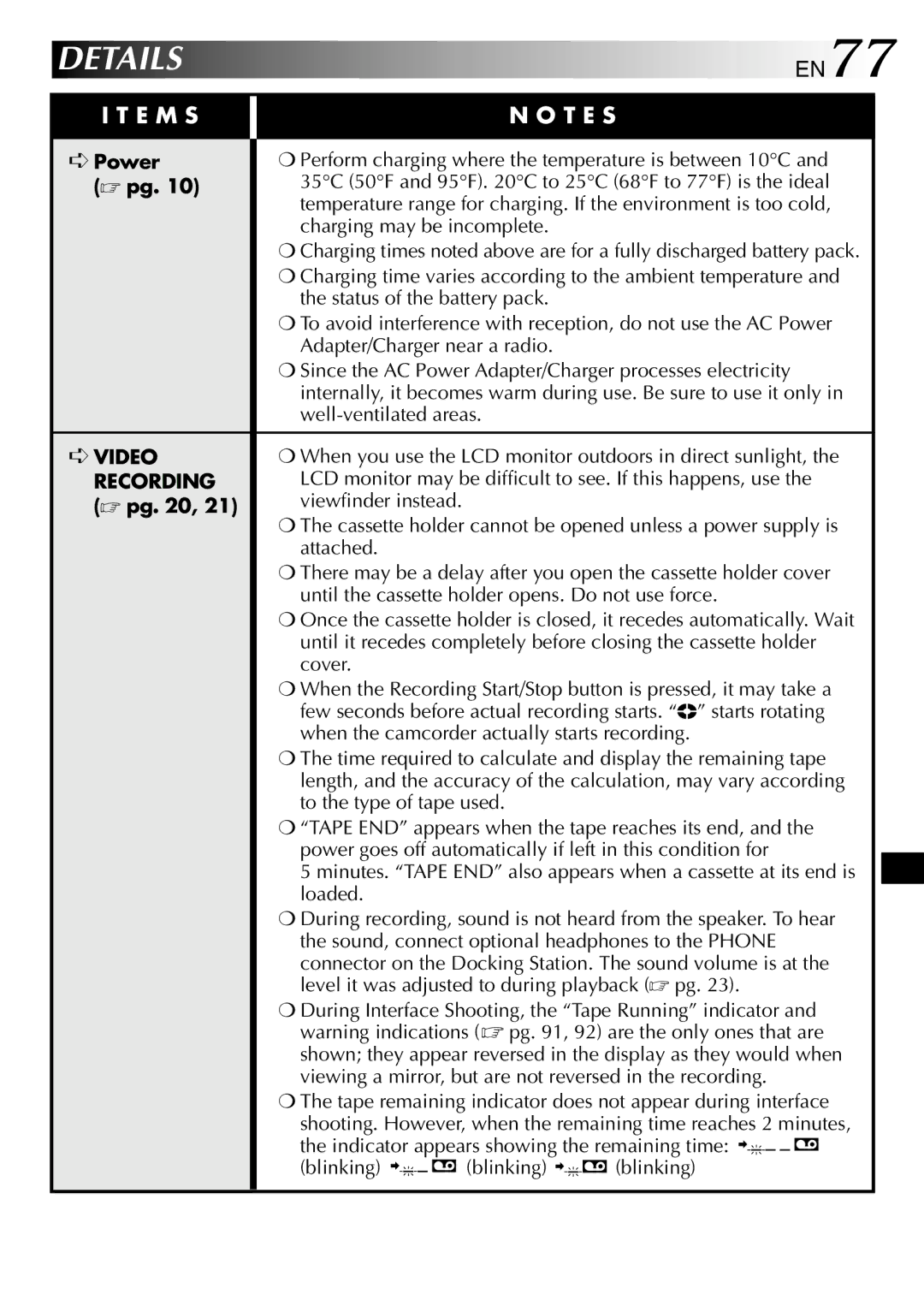 JVC GR-DVP3 specifications EN77, Power,  pg 