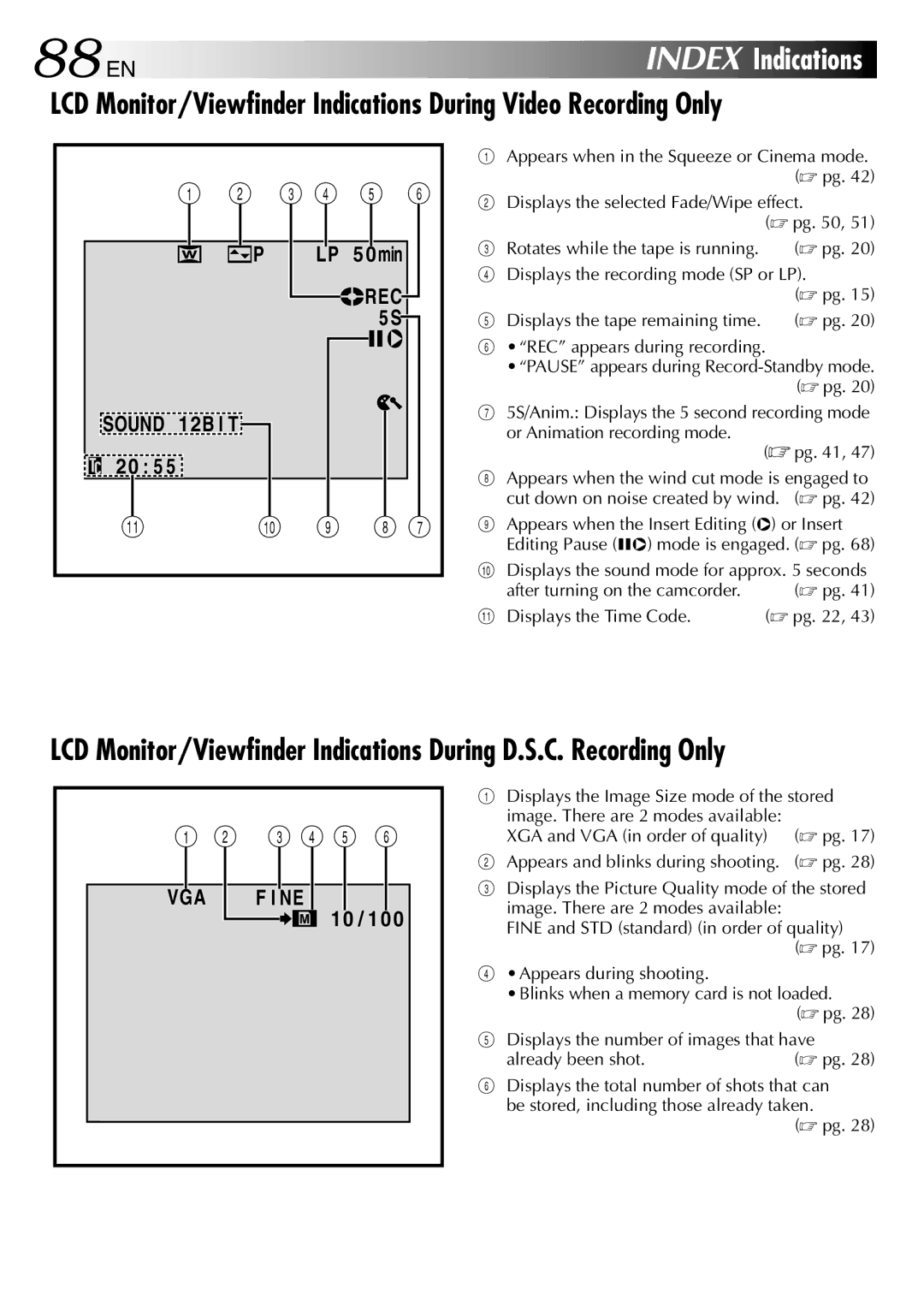 JVC GR-DVP3 specifications Enindex Indications 