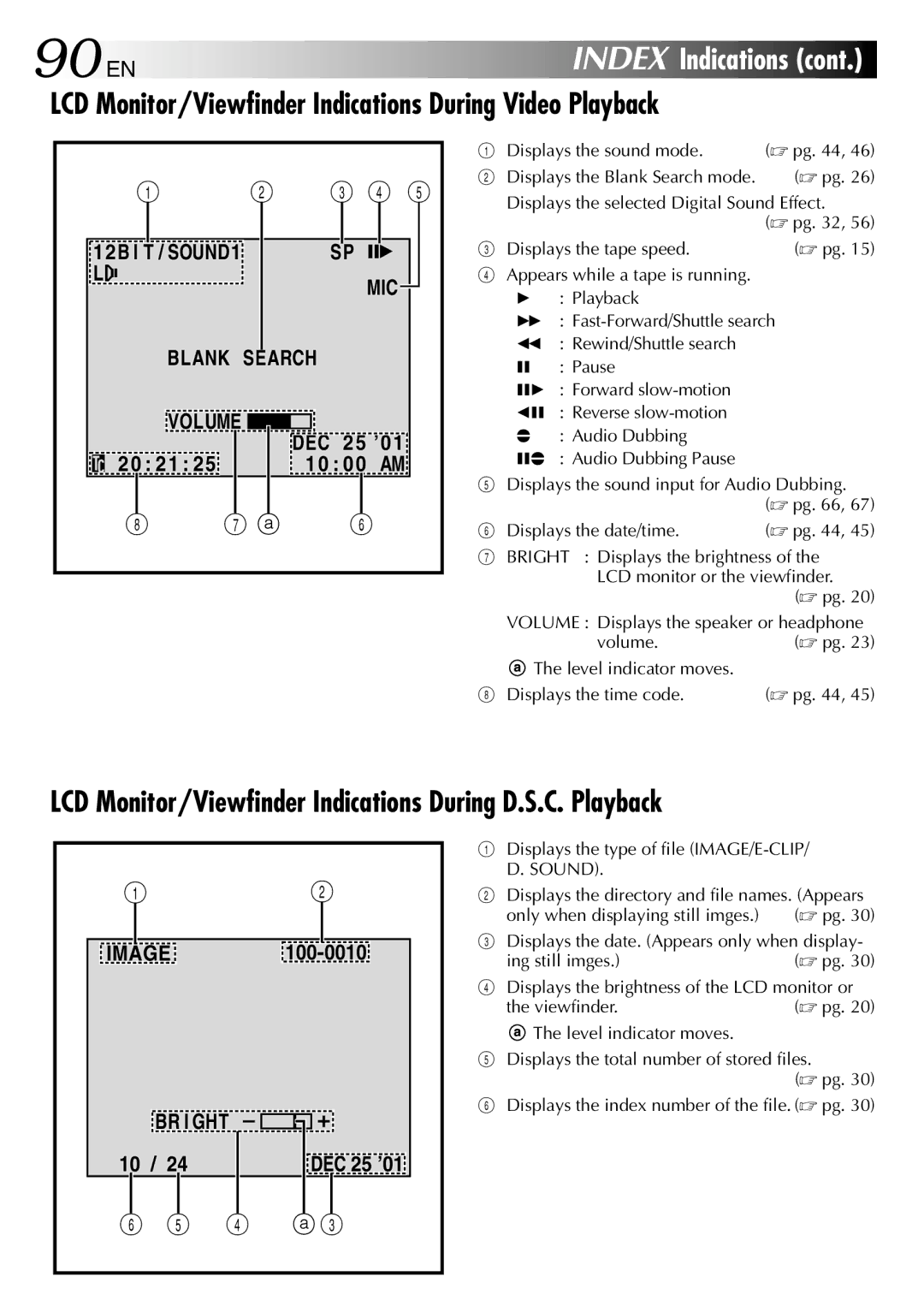 JVC GR-DVP3 specifications LCD Monitor/Viewfinder Indications During Video Playback 