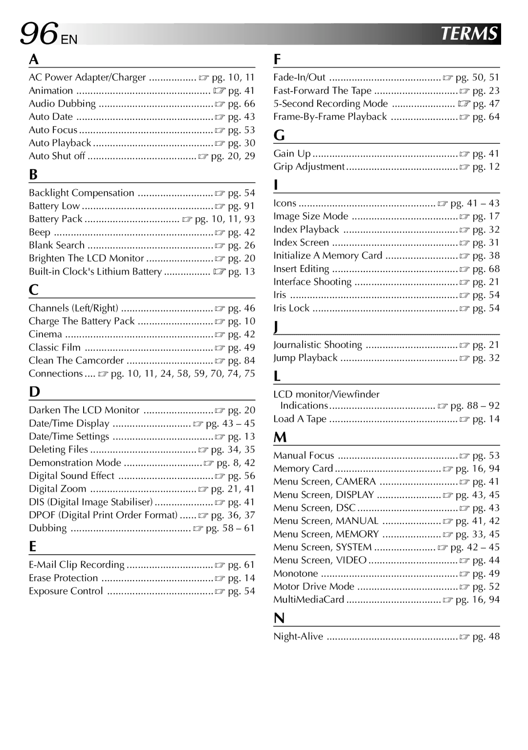 JVC GR-DVP3 specifications 96 EN 