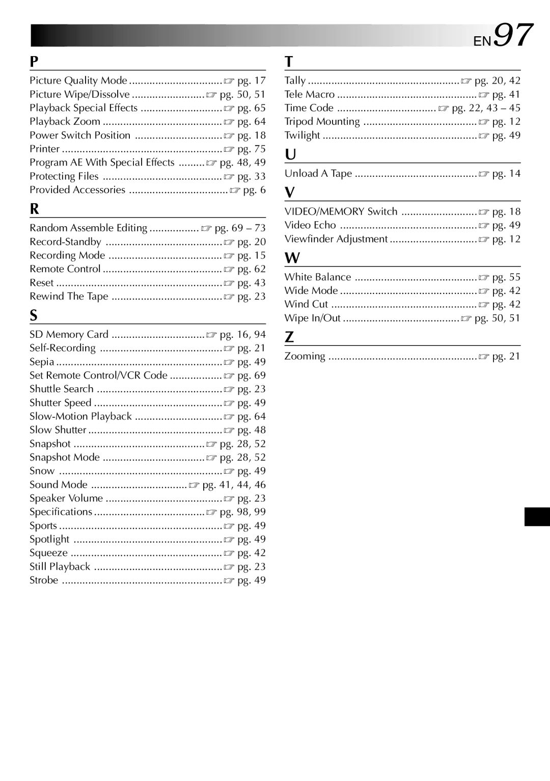 JVC GR-DVP3 specifications EN97, Sound Mode  pg , 44 