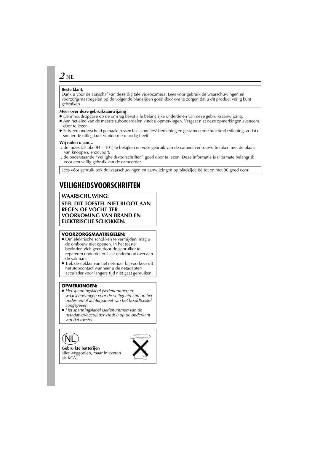 JVC GR-DVP5, GR-DVP7 manual Voorzorgsmaatregelen, Opmerkingen 