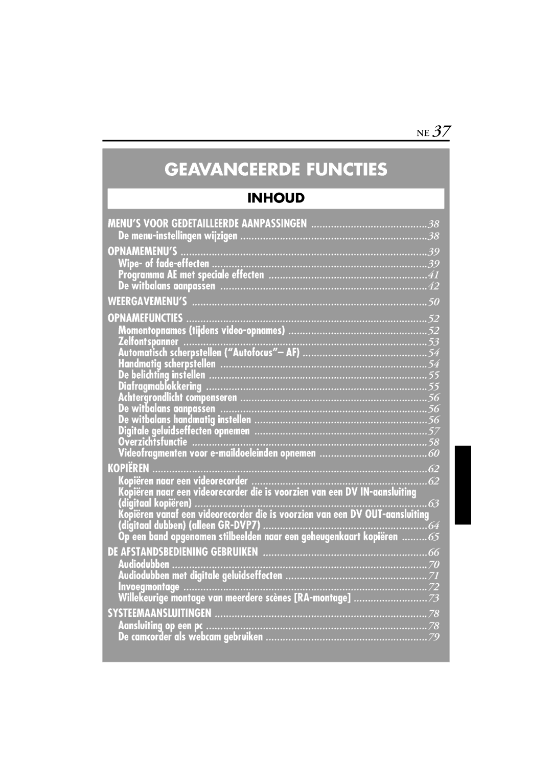 JVC GR-DVP7, GR-DVP5 manual Geavanceerde Functies 