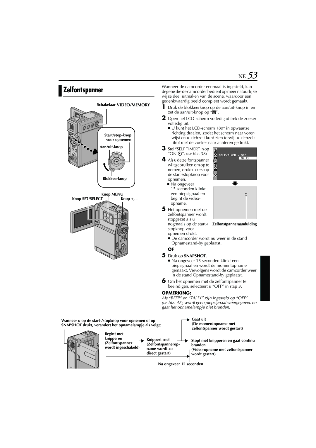 JVC GR-DVP7, GR-DVP5 manual Zelfontspanner 