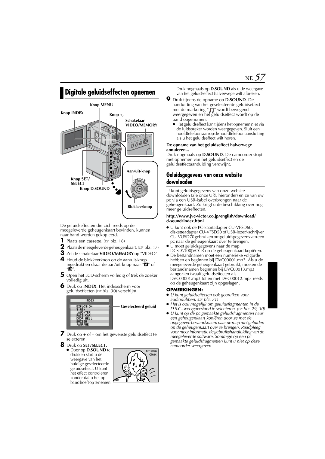 JVC GR-DVP7, GR-DVP5 manual Digitale geluidseffecten opnemen, Geluidsgegevens van onze website downloaden 