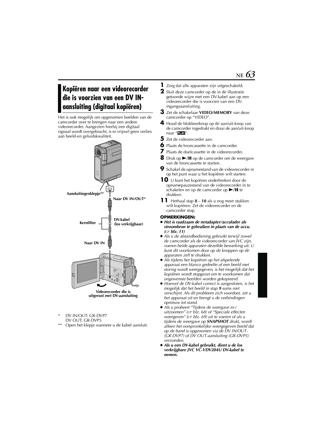 JVC GR-DVP7, GR-DVP5 manual Naar P, Druk op 4/9op de camcorder om de weergave, Op het punt waar u het kopiëren wilt starten 