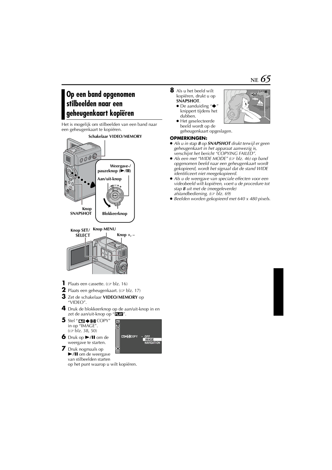 JVC GR-DVP7, GR-DVP5 manual Weergave te starten, Snapshot, De aanduiding Knippert tijdens het dubben 