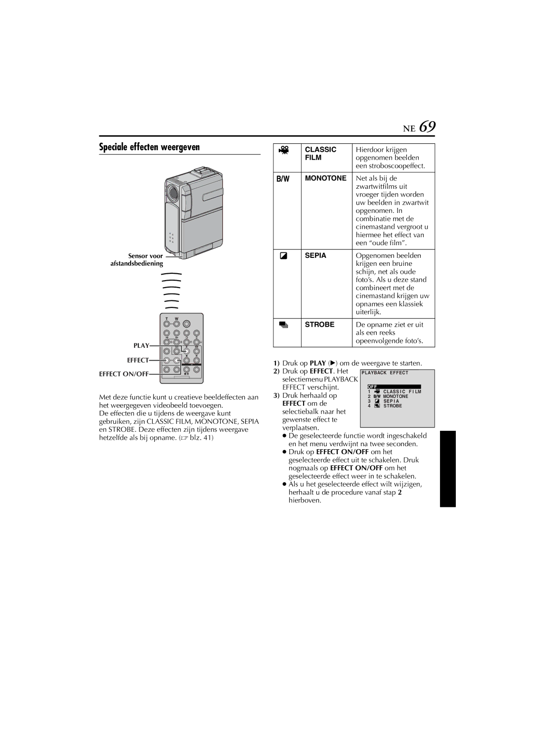 JVC GR-DVP7, GR-DVP5 manual Speciale effecten weergeven, Classic, Film 