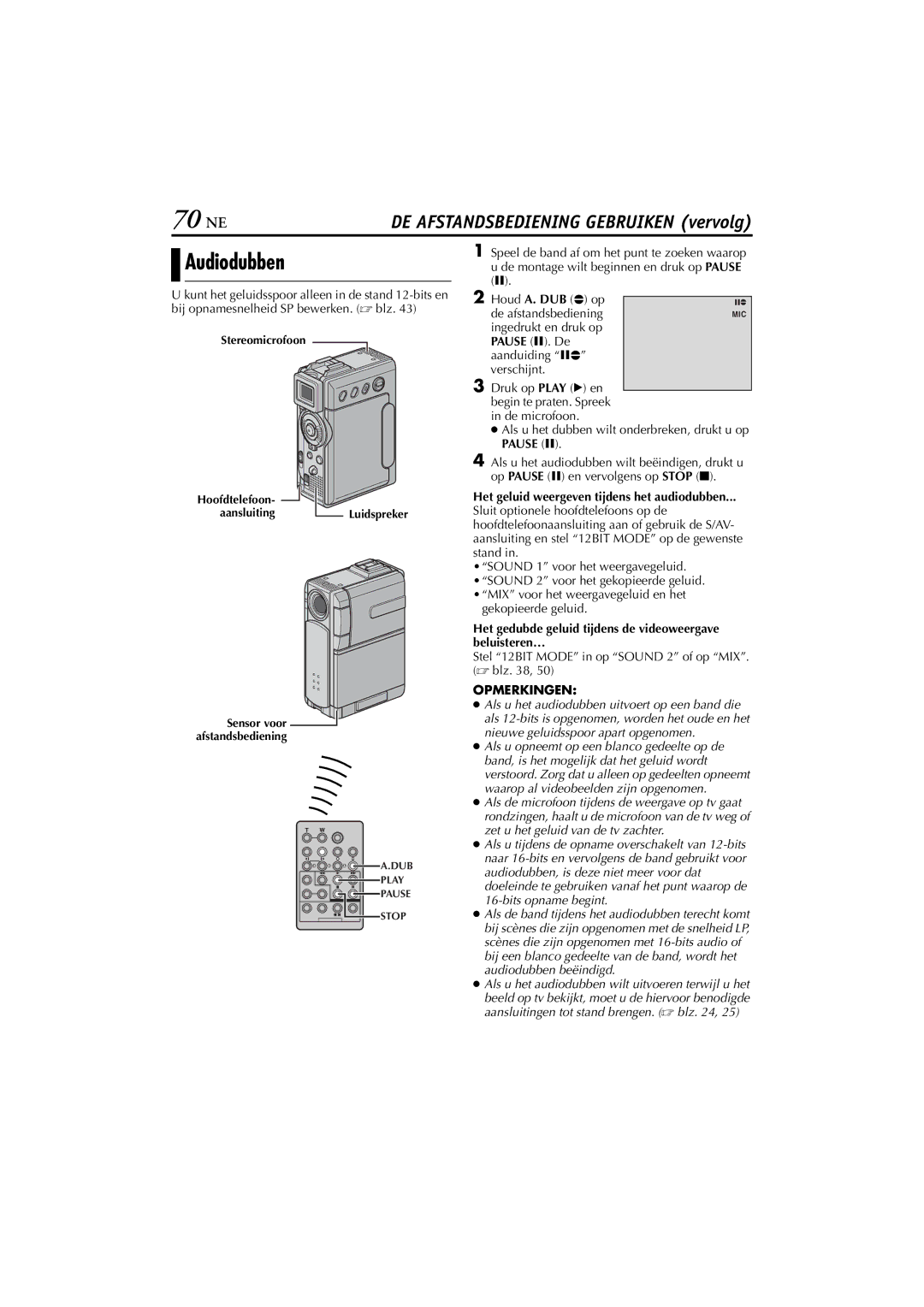 JVC GR-DVP5, GR-DVP7 manual 70 NE, Audiodubben, Het geluid weergeven tijdens het audiodubben 