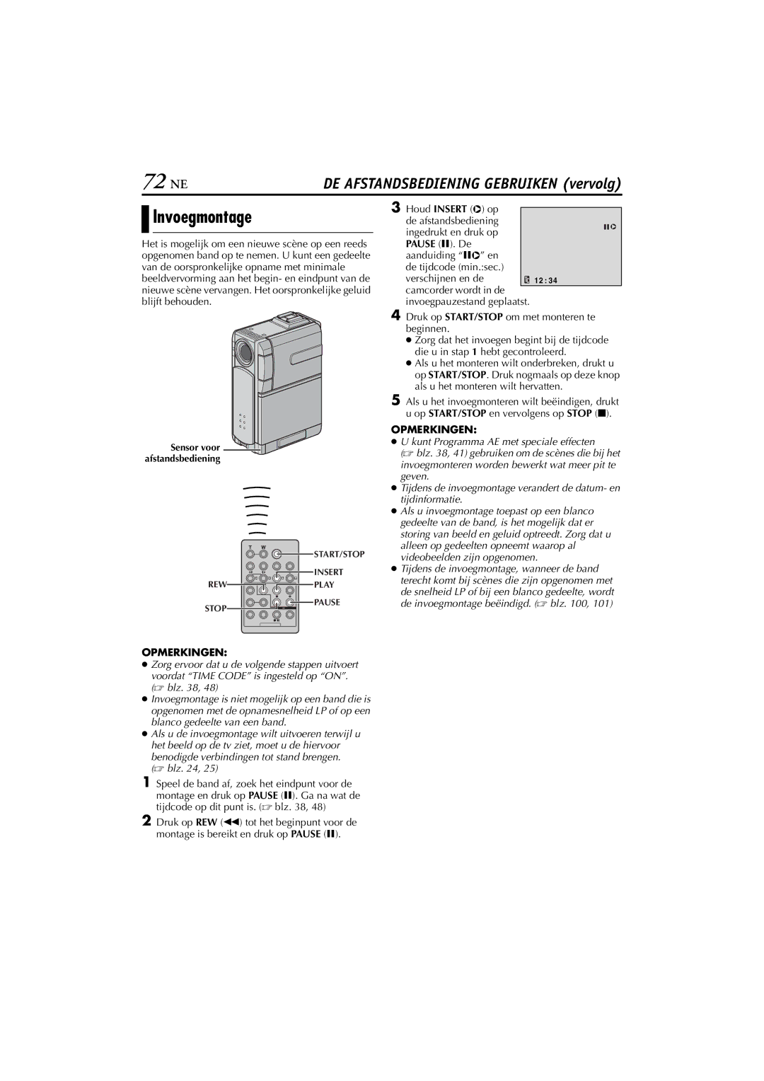 JVC GR-DVP5, GR-DVP7 manual 72 NE, Invoegmontage 