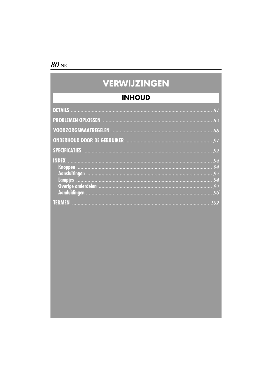 JVC GR-DVP5, GR-DVP7 manual 80 NE, Verwijzingen 