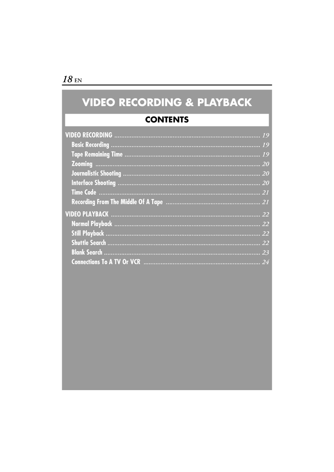 JVC GR-DVP7 instruction manual 18 EN, Video Recording & Playback 