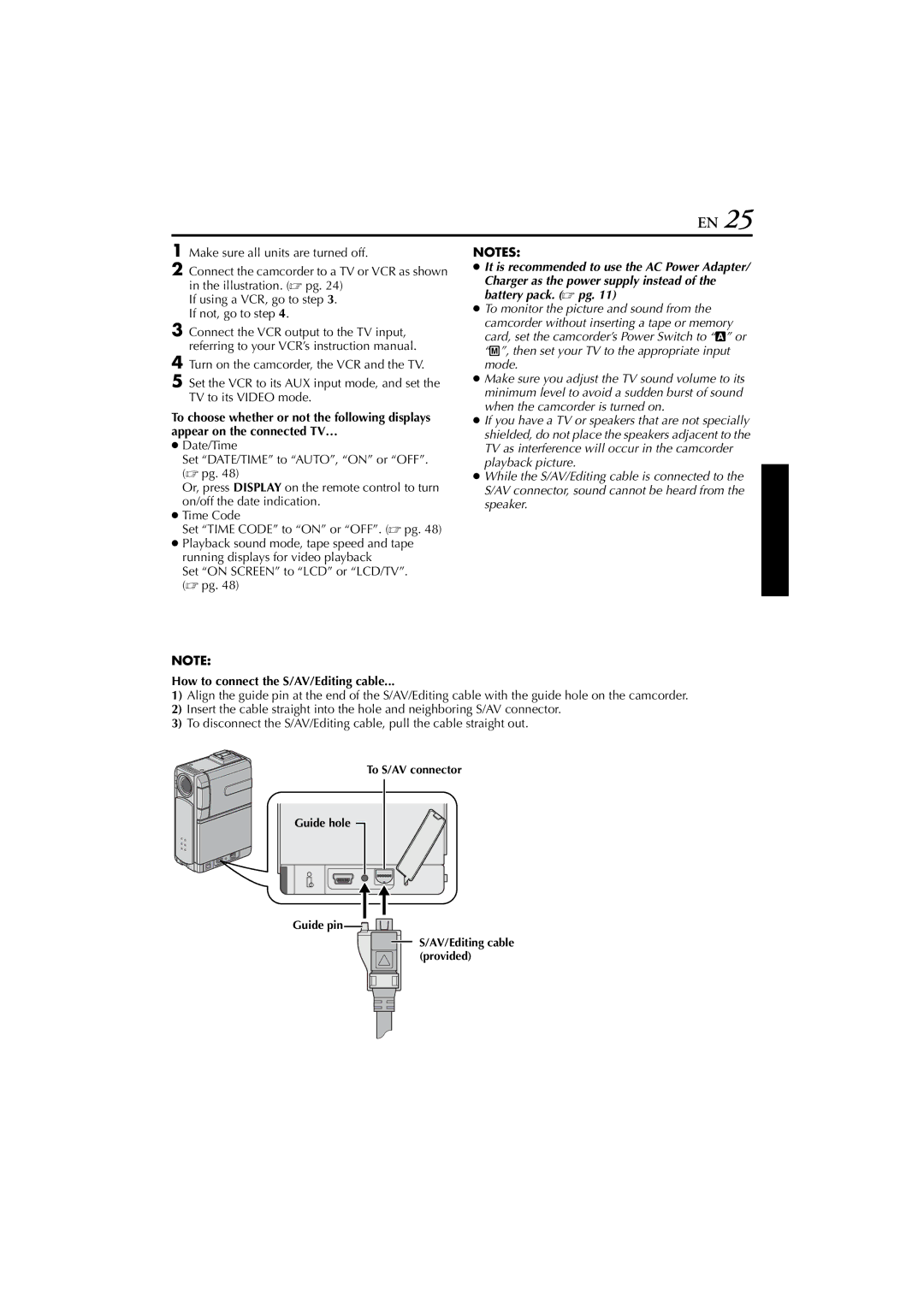 JVC GR-DVP7 instruction manual How to connect the S/AV/Editing cable 