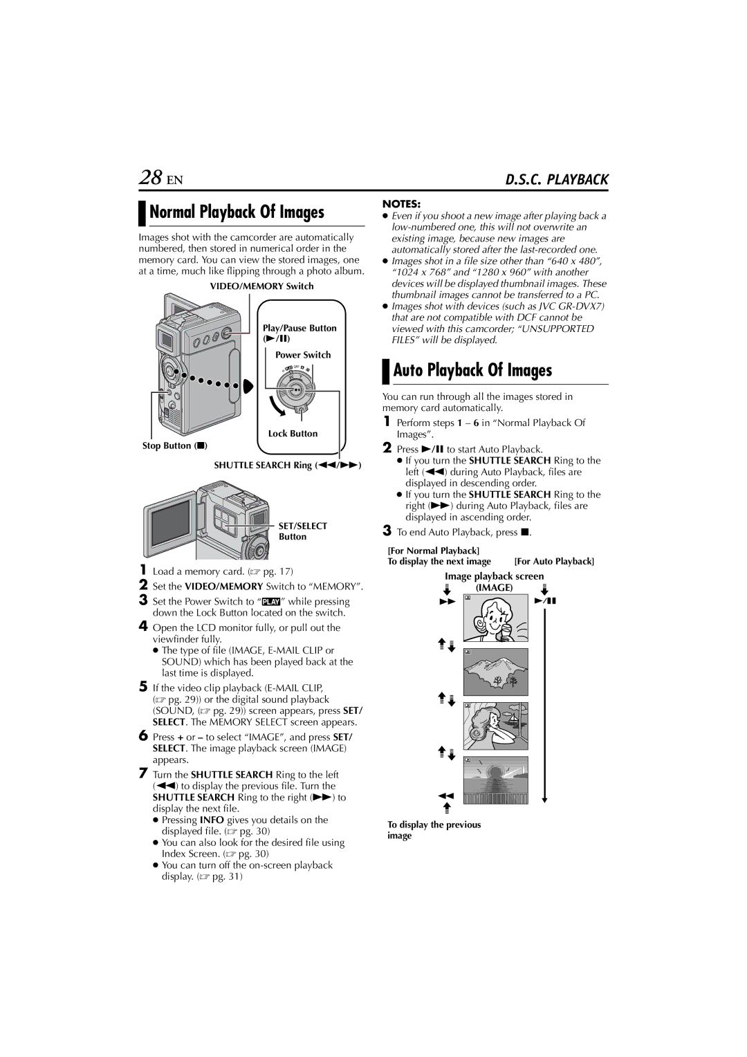 JVC GR-DVP7 instruction manual 28 EN, Auto Playback Of Images 