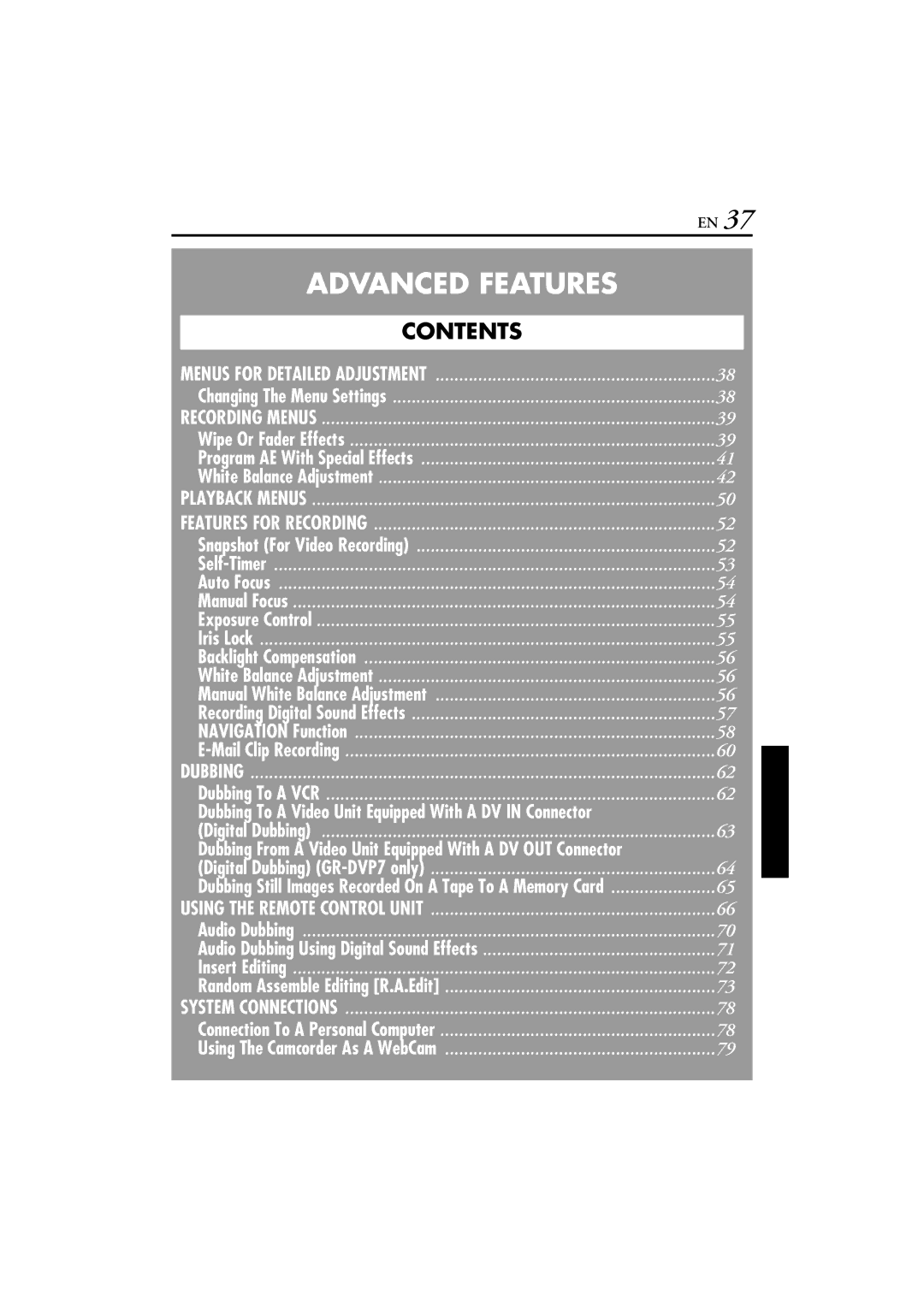 JVC GR-DVP7 instruction manual Advanced Features 