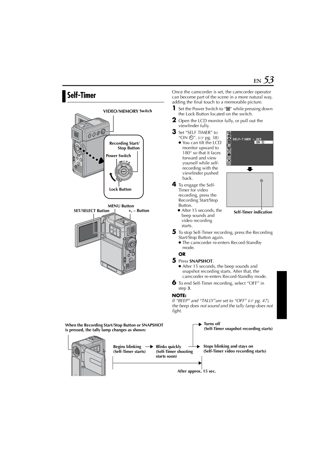 JVC GR-DVP7 instruction manual To end Self-Timer recording, select OFF in step 