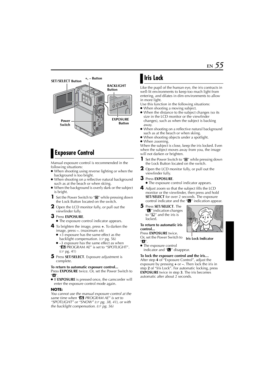 JVC GR-DVP7 instruction manual Iris Lock, Exposure Control 