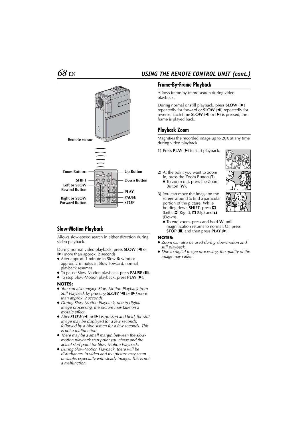 JVC GR-DVP7 instruction manual 68 EN, Slow-Motion Playback, Stop 