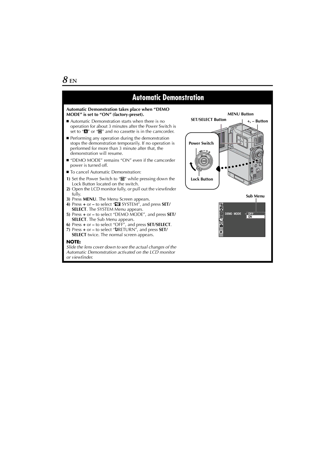 JVC GR-DVP7 instruction manual Automatic Demonstration 