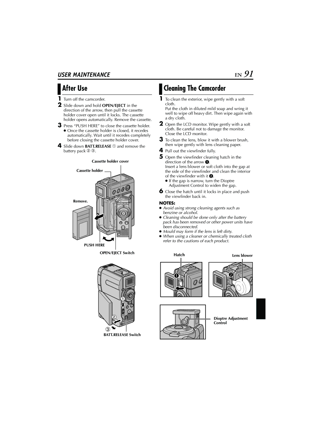 JVC GR-DVP7 instruction manual After Use, Cleaning The Camcorder, Hatch 