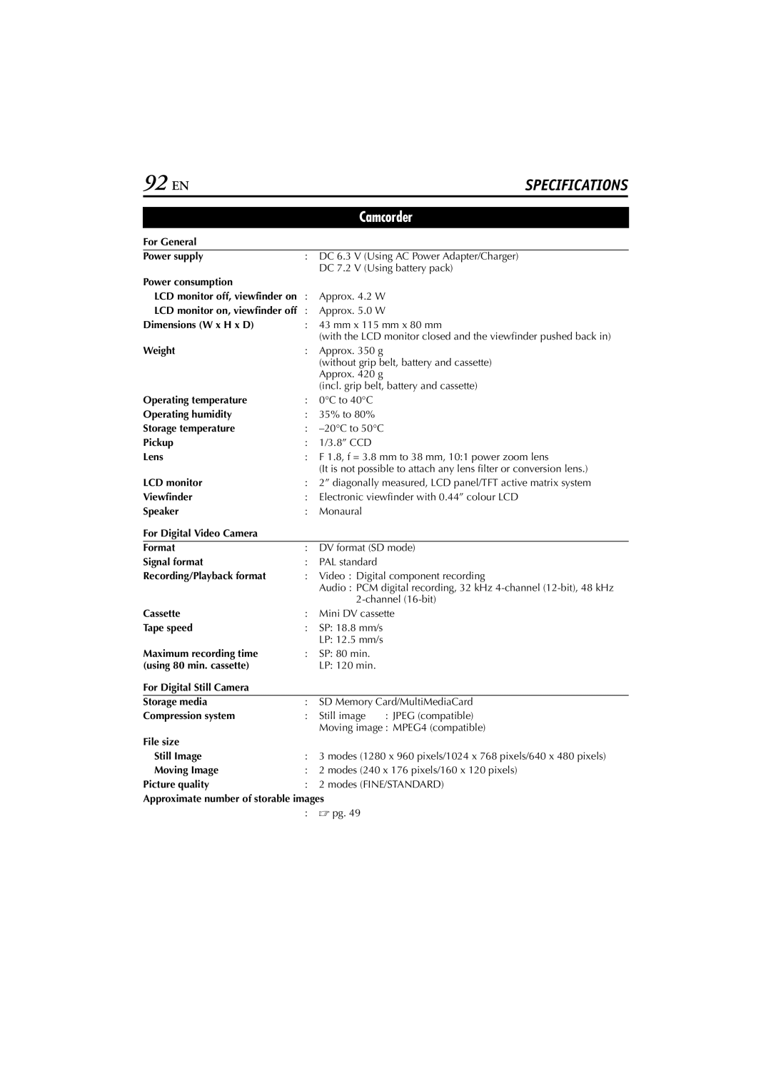 JVC GR-DVP7 instruction manual 92 EN 