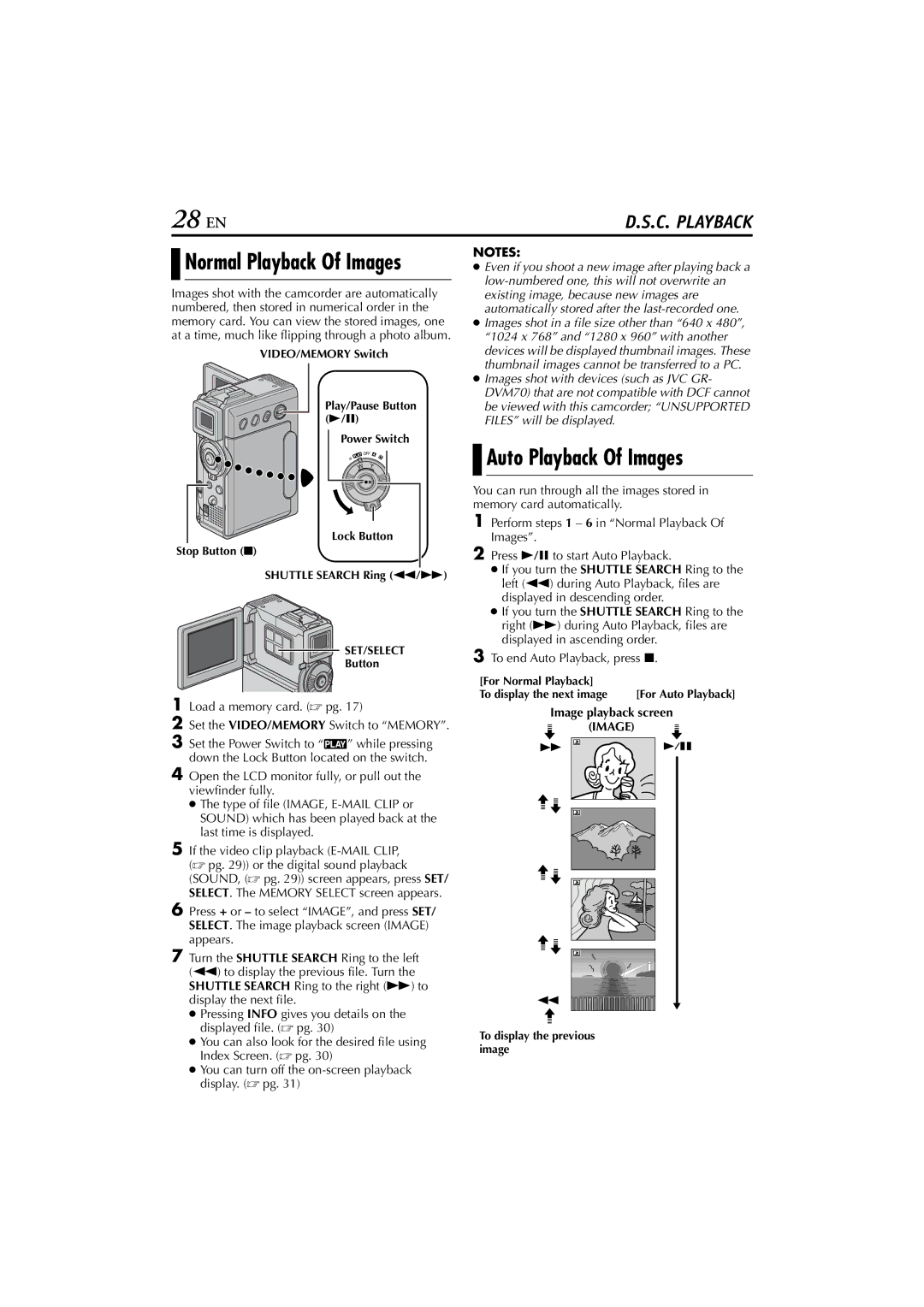 JVC GR-DVP7U manual 28 EN, Auto Playback Of Images 