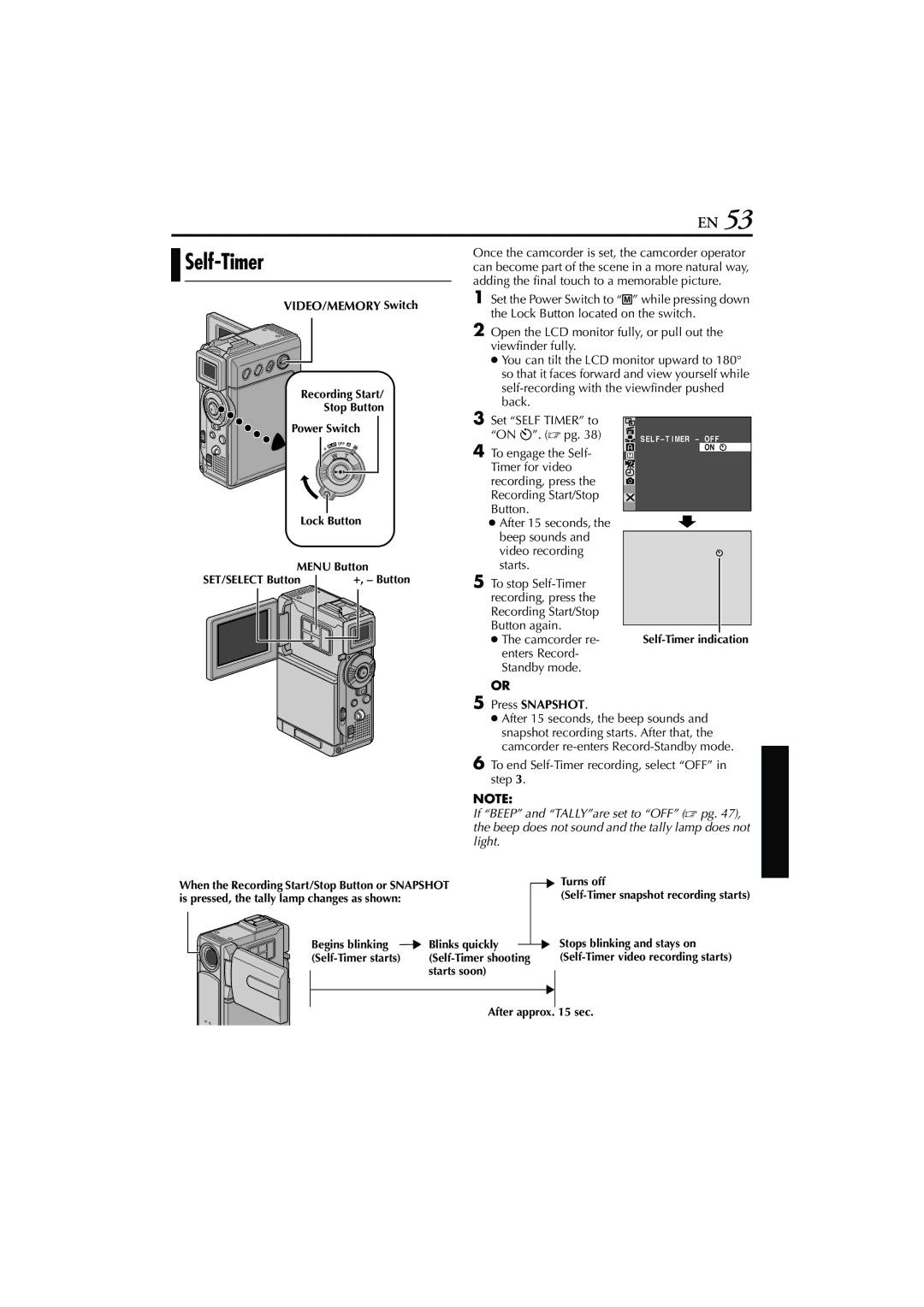 JVC GR-DVP7U manual To end Self-Timer recording, select OFF in step 