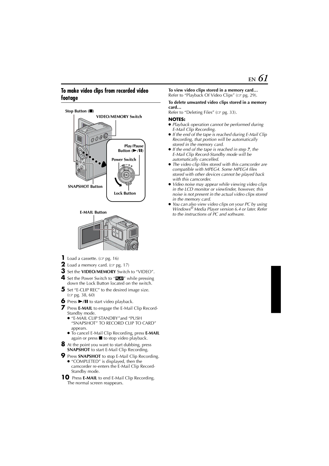 JVC GR-DVP7U manual To make video clips from recorded video footage 