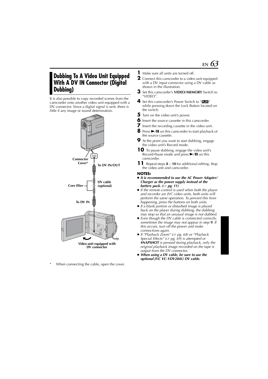 JVC GR-DVP7U manual Dubbing To a Video Unit Equipped 