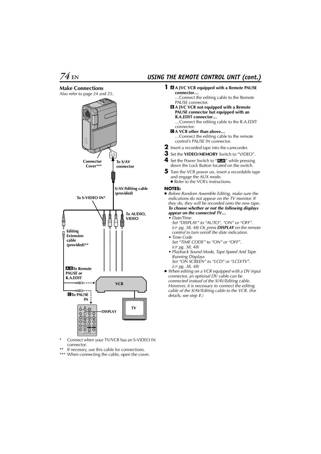 JVC GR-DVP7U manual 74 EN, Make Connections 