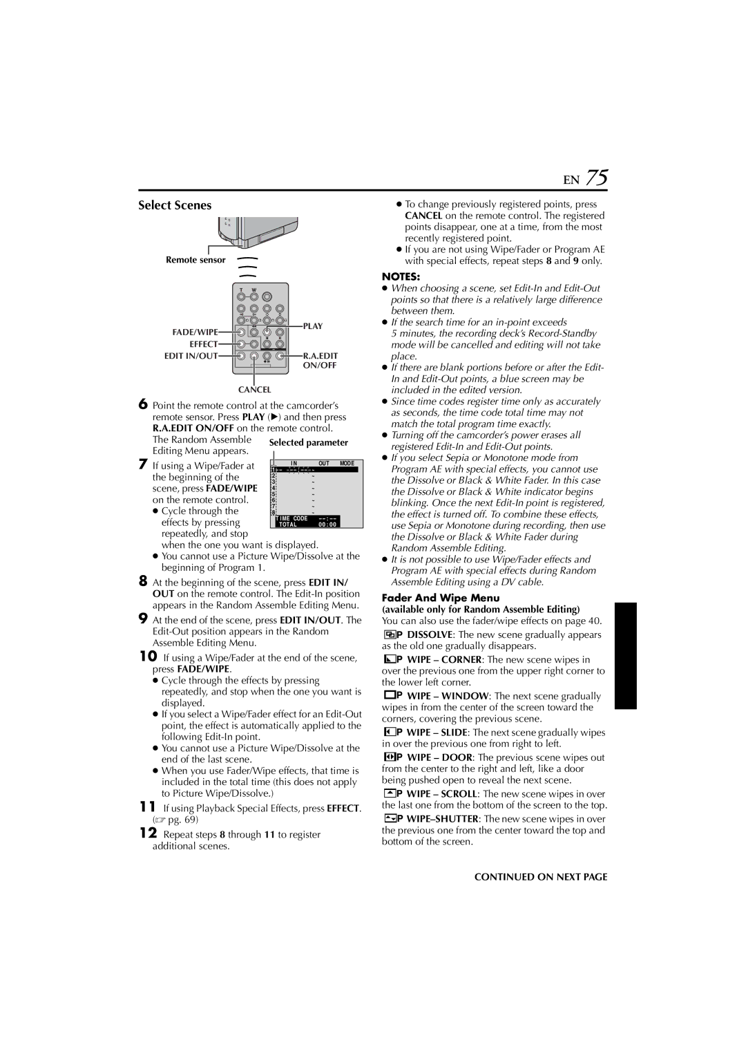 JVC GR-DVP7U manual Select Scenes, Recently registered point 