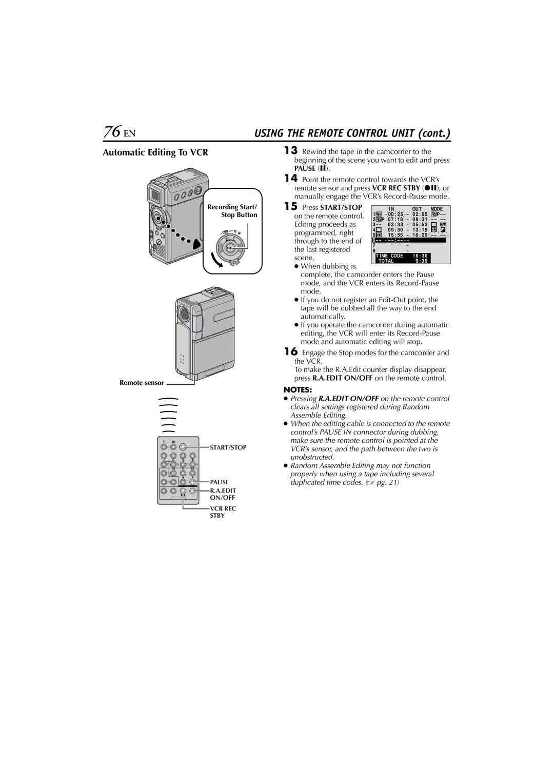 JVC GR-DVP7U manual 76 EN, Automatic Editing To VCR 