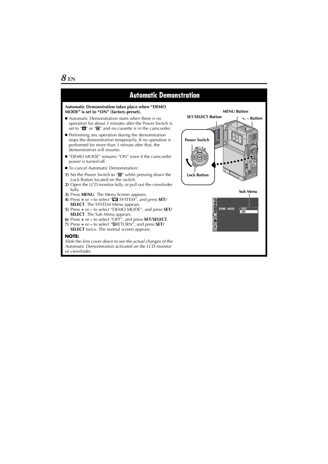 JVC GR-DVP7U manual Automatic Demonstration 