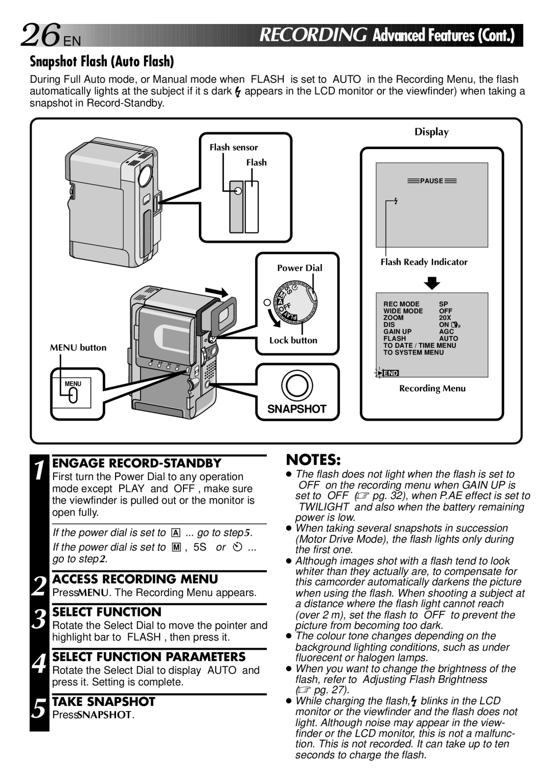 JVC GR-DVX 2LTD, LYT0002-0W3A manual Snapshot Flash Auto Flash, Select Function 