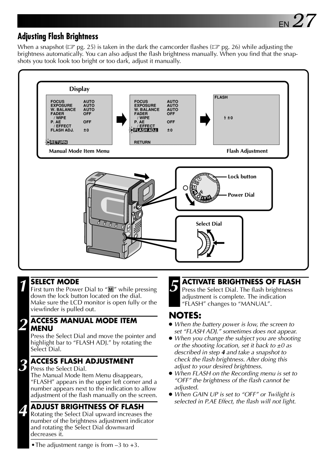 JVC LYT0002-0W3A manual Adjusting Flash Brightness, Select Mode, Accessmenu Manual Mode Item, Access Flash Adjustment 