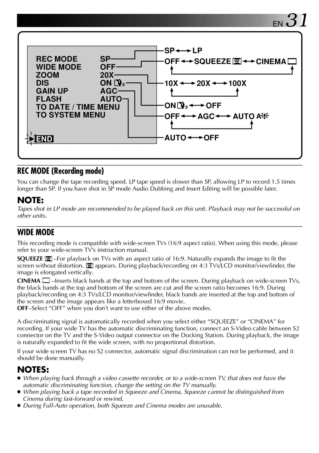 JVC LYT0002-0W3A, GR-DVX 2LTD manual REC Mode Recording mode, Wide Mode 