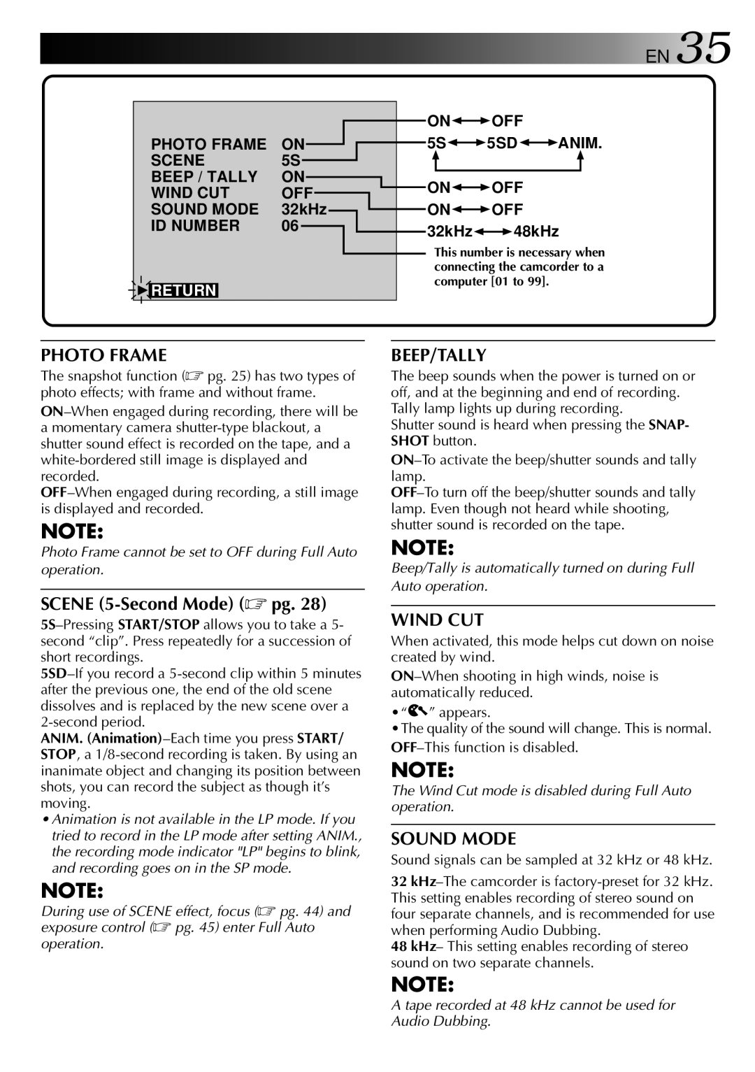 JVC LYT0002-0W3A, GR-DVX 2LTD manual Return, Sound signals can be sampled at 32 kHz or 48 kHz 