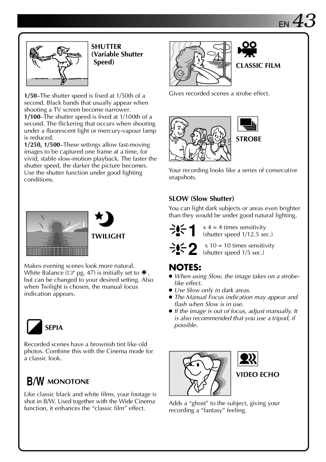 JVC LYT0002-0W3A, GR-DVX 2LTD manual Classic Film, Strobe, Twilight, Sepia, Monotone, Video Echo 