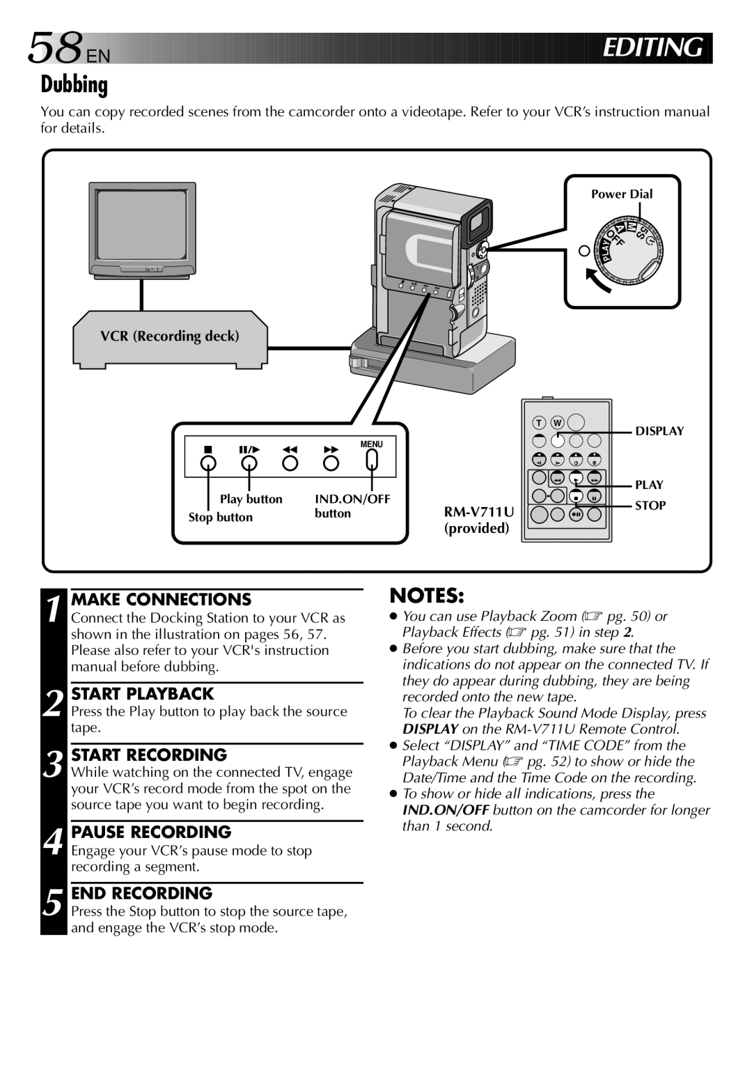 JVC GR-DVX 2LTD, LYT0002-0W3A manual Dubbing, Make Connections Start Playback, Pause Recording, VCR Recording deck, Provided 