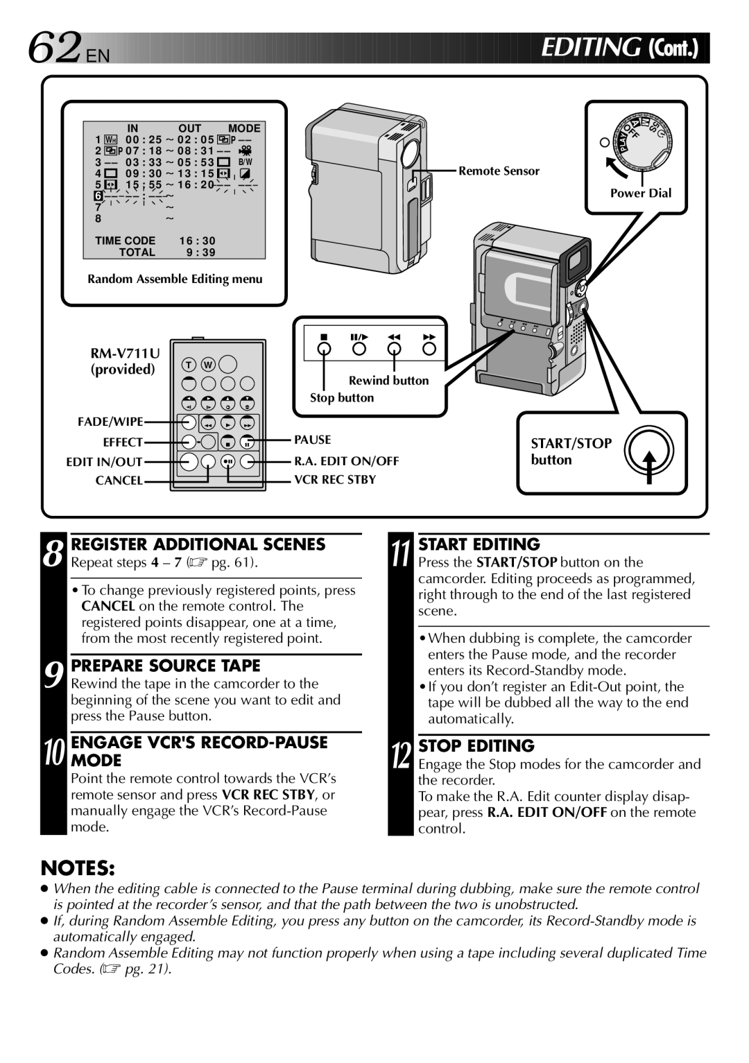 JVC GR-DVX 2LTD, LYT0002-0W3A manual Engagemode Vcrs RECORD-PAUSE, Start Editing, Stop Editing, Button 