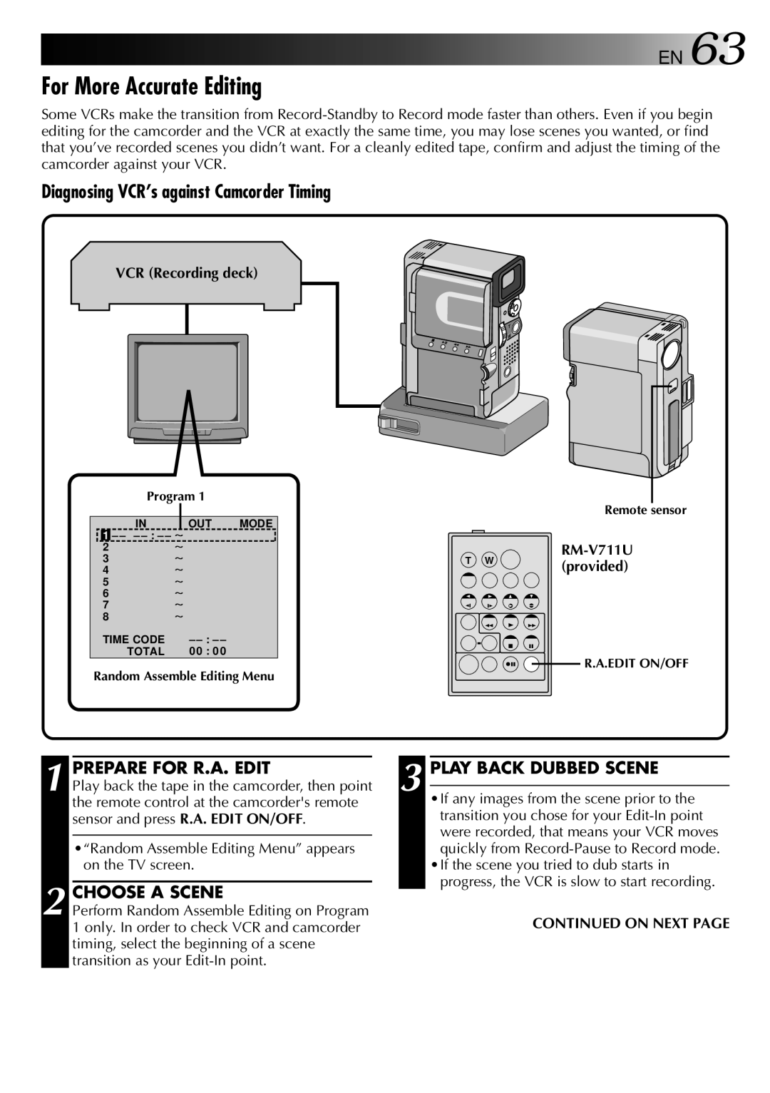 JVC LYT0002-0W3A, GR-DVX 2LTD manual For More Accurate Editing, Prepare for R.A. Edit Play Back Dubbed Scene, Choose a Scene 