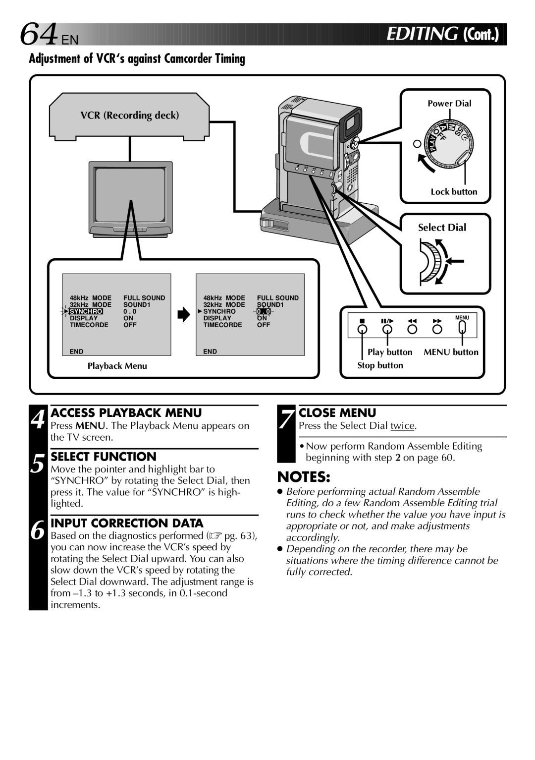 JVC GR-DVX 2LTD, LYT0002-0W3A manual Input Correction Data, Press MENU. The Playback Menu appears on the TV screen 