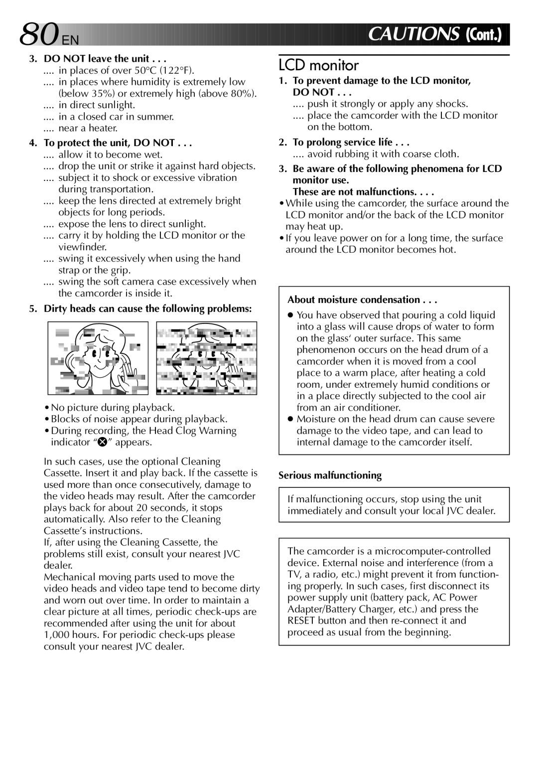 JVC GR-DVX 2LTD manual Do not leave the unit, To protect the unit, do not, To prevent damage to the LCD monitor, do not 