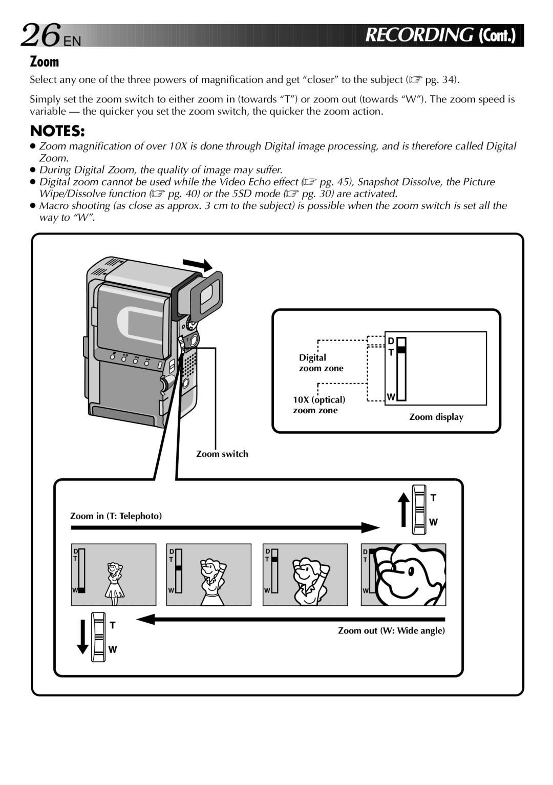 JVC GR-DVX PRO manual Re Cor Din G, Zoom 